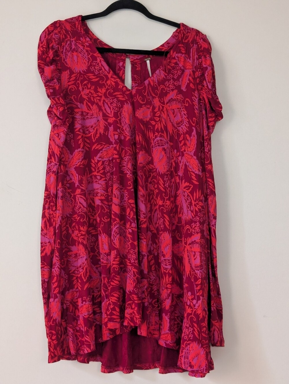 Free People Red and Pink Floral Swing Tunic